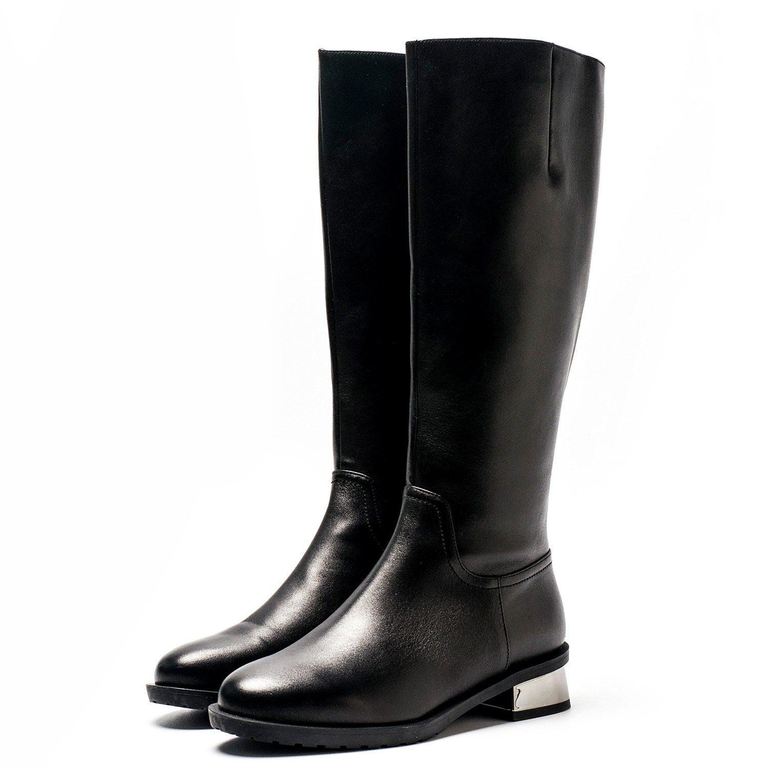 真皮长靴子女冬黑色牛皮圆头粗跟拉链低跟百搭通勤时尚MD14117050,女鞋,时装靴,淘宝优惠券,粉丝福利购,淘宝优惠卷