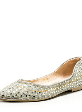 闪闪仙女鞋子礼服女尖头平跟镶水钻单鞋真皮内里舒适软MD21111005