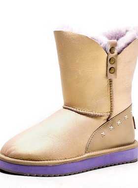 羊毛加厚雪地靴真皮短靴子女冬圆头套脚平底跟水台厚底SF6411A025