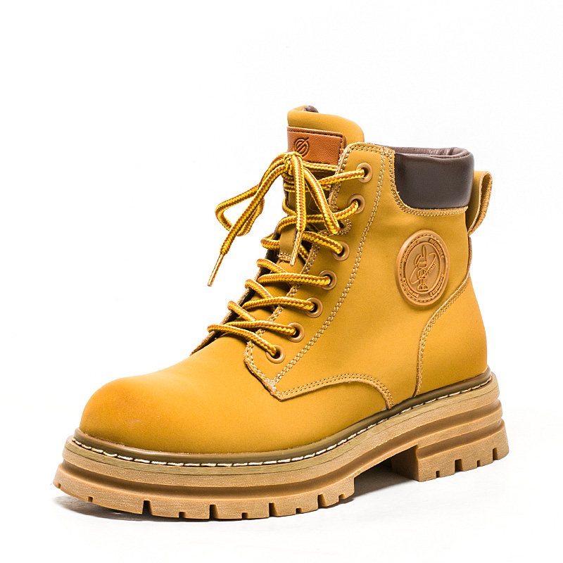 撤柜真皮工装短靴子女冬磨砂牛皮马丁靴圆头厚底中粗跟SS24116568