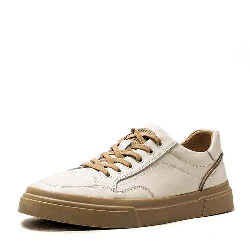 撤柜43码男士真皮休闲鞋子板鞋米白色牛皮绑带平跟厚底MD31122063