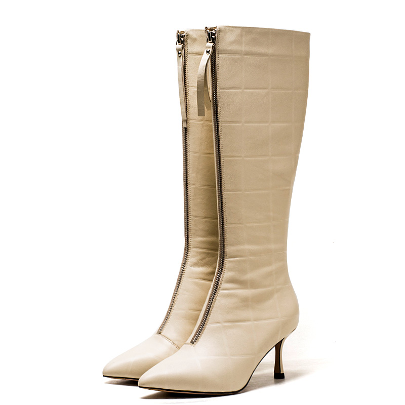 真皮长靴子女冬尖头高跟金属拉链鬼帝靴性感百搭欧美风SS14117891