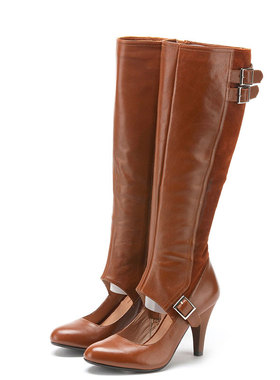 真皮长靴子女性感辣妹冬牛皮镂空高跟拉链露脚背棕色黑SSA4SL3171