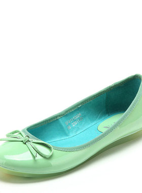 小码真皮女鞋子春秋绿色漆牛皮单鞋平跟圆头蝴蝶结可爱SF41110028