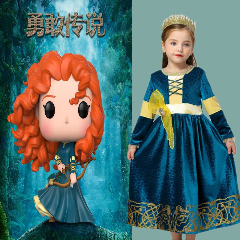勇敢的传说童装女童连衣裙迪士尼梅莉达长袖公主裙儿童万圣节cos