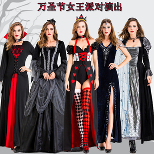 2019新款 万圣节服装 角色扮演吸血鬼女王巫后奢华长裙装 宫廷服装