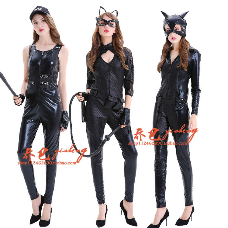 漆皮革万圣节猫女装ds猫女郎恶魔装蒙面超人女警服夜店场演出服装