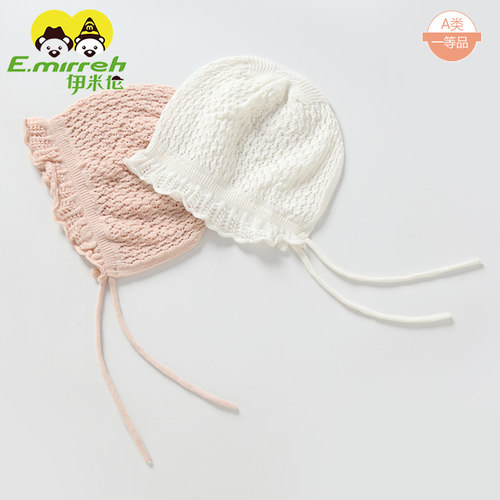 伊米伦新生儿帽子春秋薄款针织公主帽可爱宝宝婴儿婴幼儿帽子胎帽