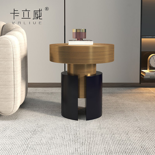 轻奢圆形角几现代客厅沙发边几设计师款 极简边几意式 茶几古铜拉丝