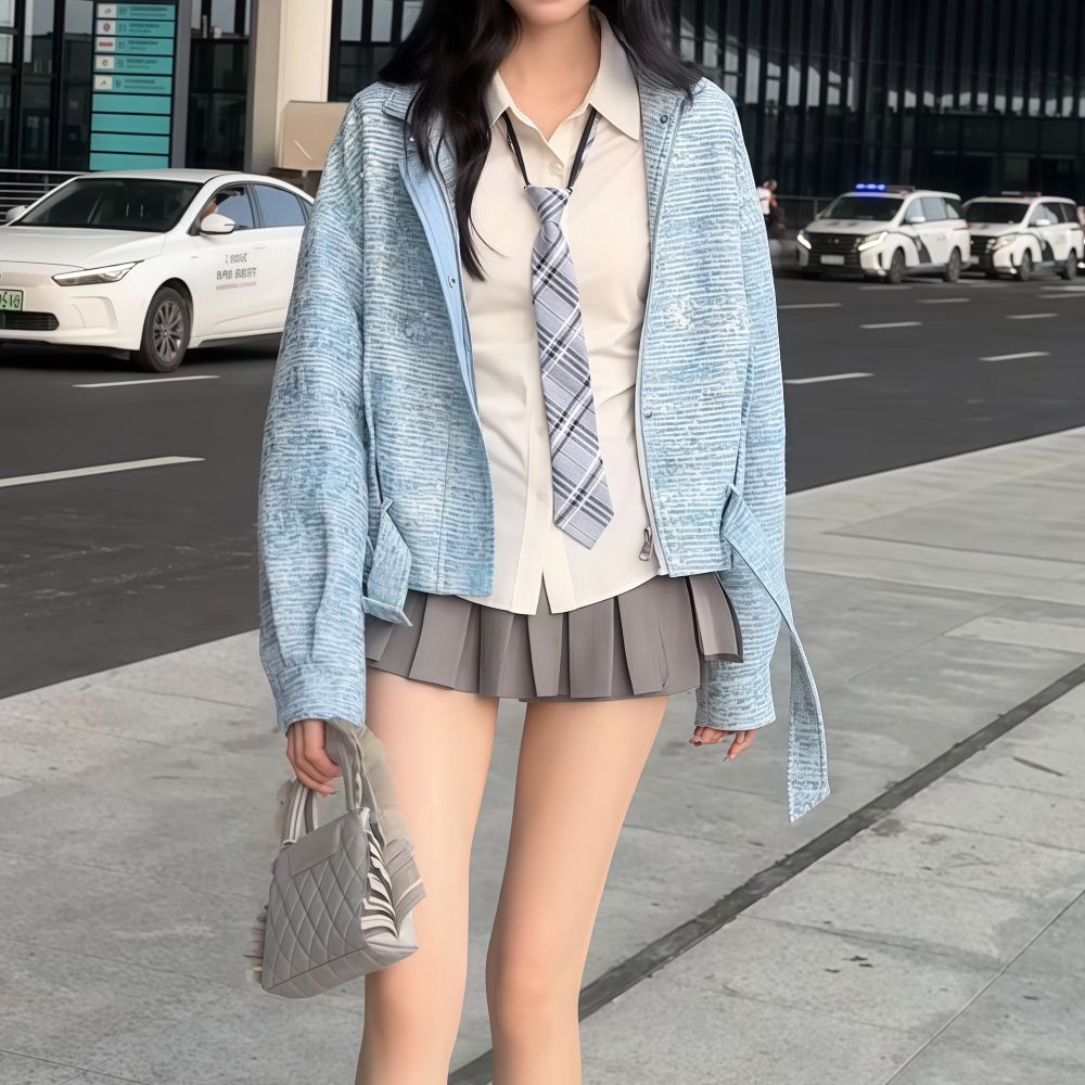 百搭高腰显瘦蓝色休闲外套女
