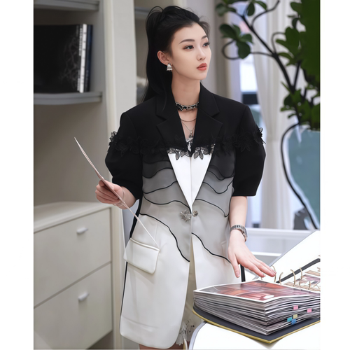 网纱立体花装饰西装外套女
