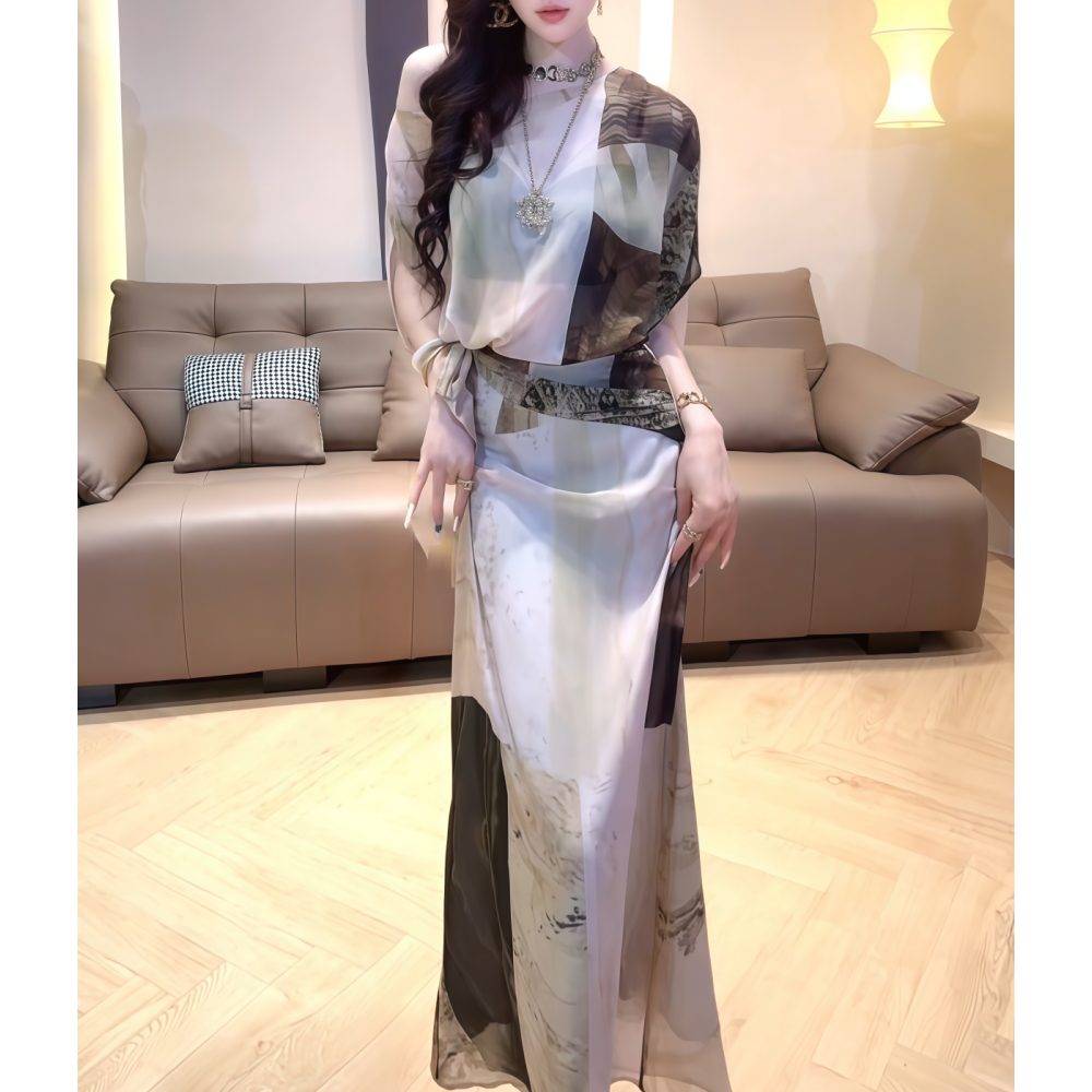 时尚服饰系带扎染套装上衣半裙套装短袖夏季显瘦轻奢上衣半裙套装