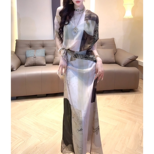 时尚服饰系带扎染套装上衣半裙套装短袖夏季显瘦轻奢上衣半裙套装