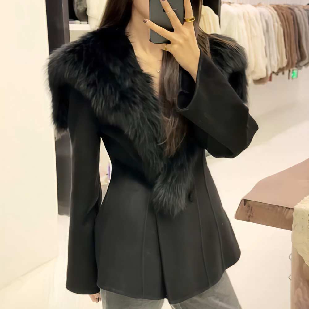 中长款设计感毛毛领毛呢外套女装