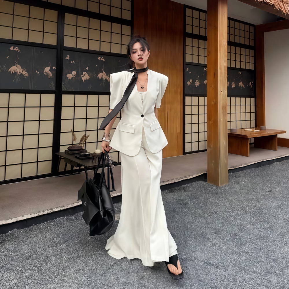 2026夏季简约休闲套装女夏季短袖西装外套阔腿裤两件套气质通勤装