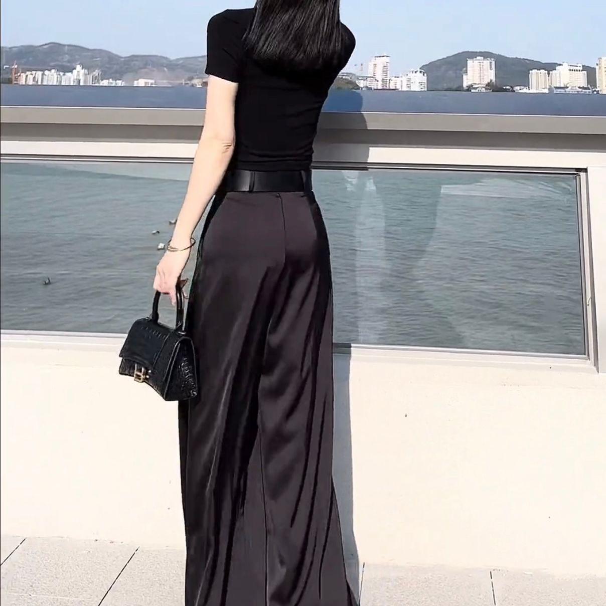 阔腿醋酸2025年新款拖地裤子高腰