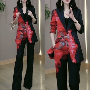 女秋季 又a又飒欧货2025新款 裤 外套两件套装 气场强大撞色扎染西装