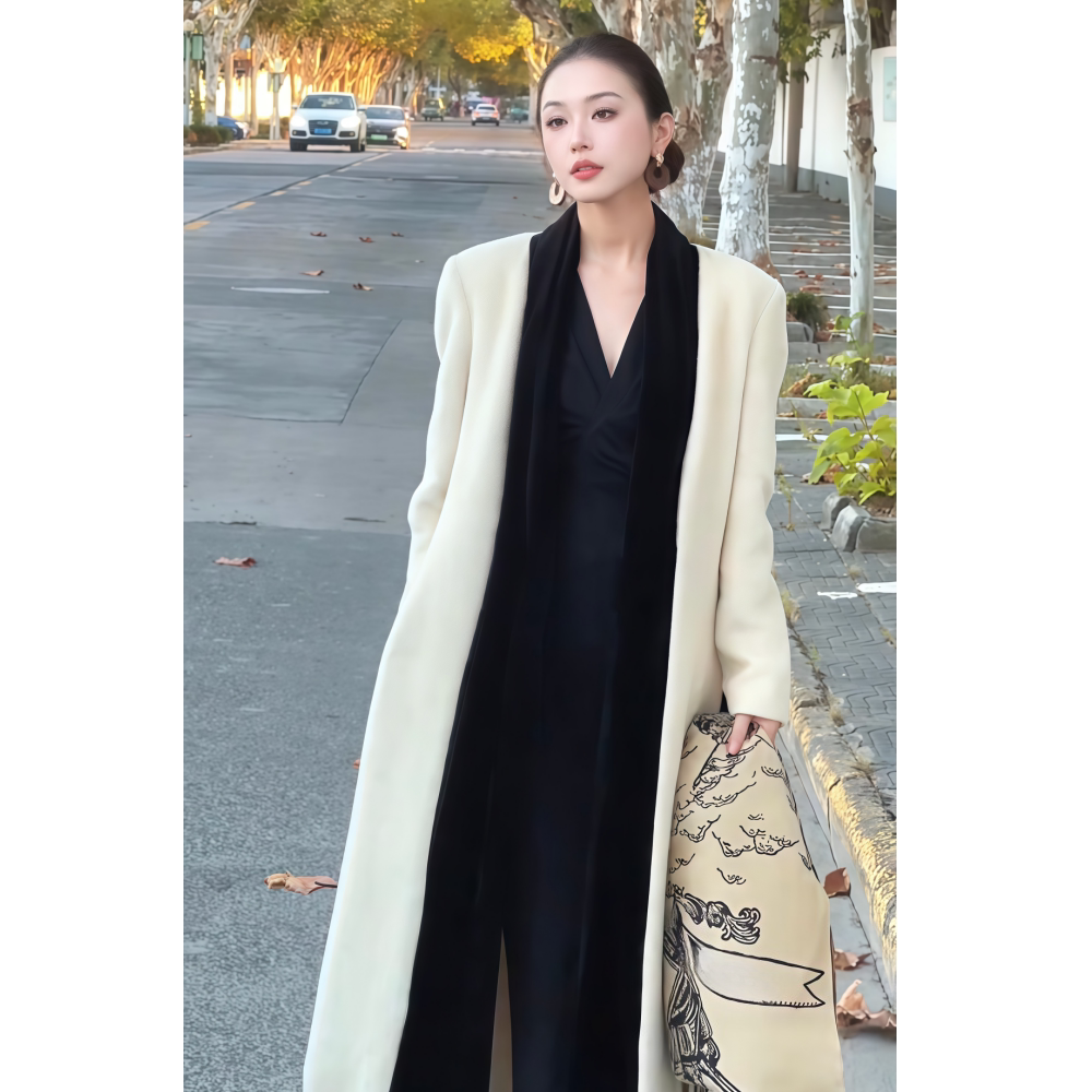 长款保暖设计感毛呢宽松大衣女装