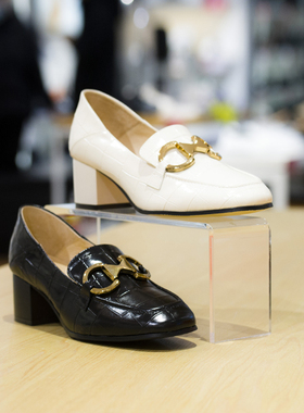 HARSON哈森女鞋乐福鞋2022春商场同款高跟方头压纹女单鞋HS226023