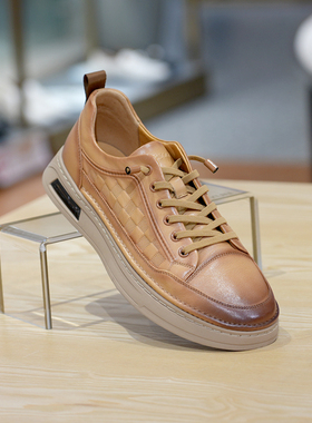 HARSON/哈森休闲板鞋男2023春季商场新款真皮松紧带小白鞋MS34801