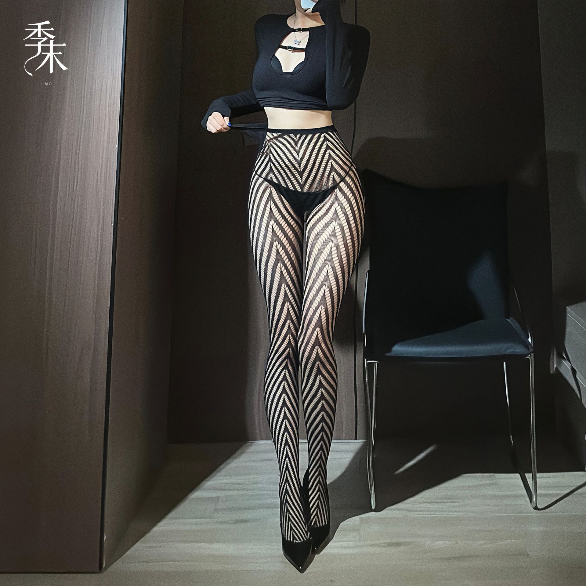 连裤袜潮流菱形修身镂空渔网过膝连裤美腿打底丝袜黑丝