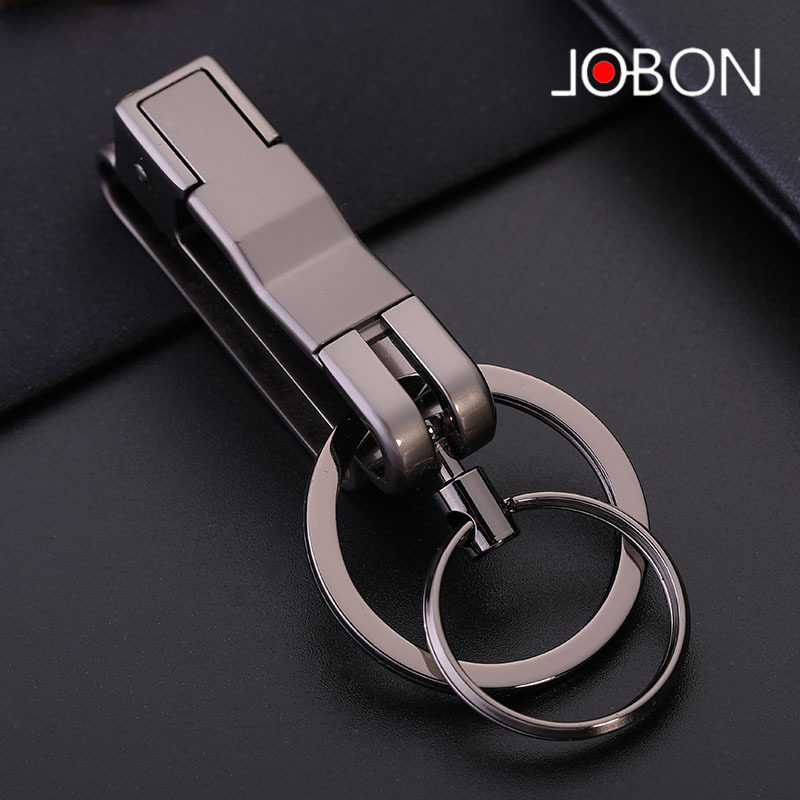 中邦精品汽车钥匙扣男士创意金属防丢双环可拆卸穿腰带锁匙扣挂件