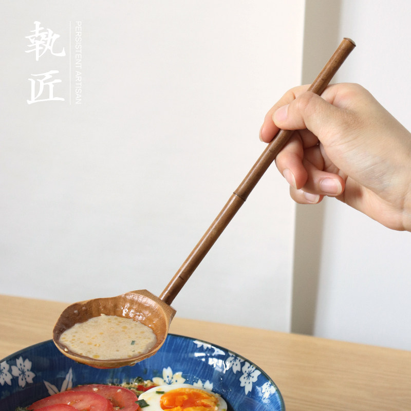 竹制长柄汤勺家用盛汤拉面勺子火锅勺水瓢水勺厨房捞勺耐高温手工