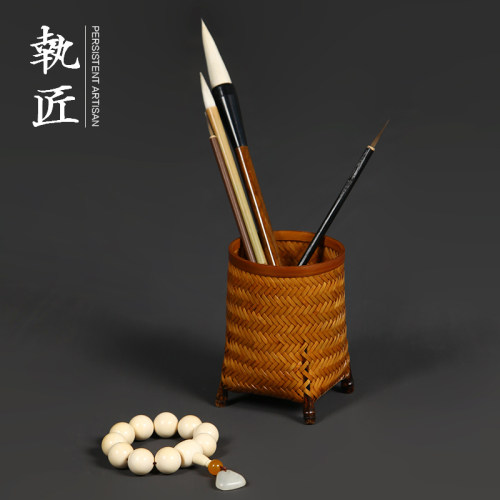 手工大漆竹编笔筒收纳罐