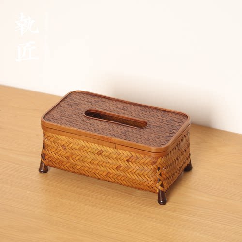 纸巾盒手工竹编中式长方形
