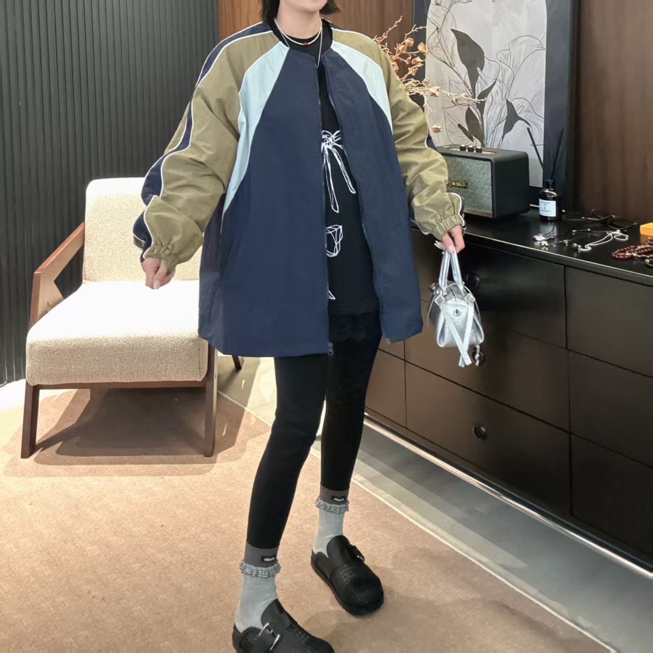Dayuan 欧货撞色拼接圆领夹克风衣外套503007