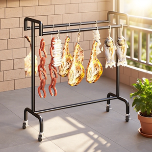 阳台晒肉架子家用烧腊香肠挂肉杆双层支架钩子晾腊肉不锈钢风干架