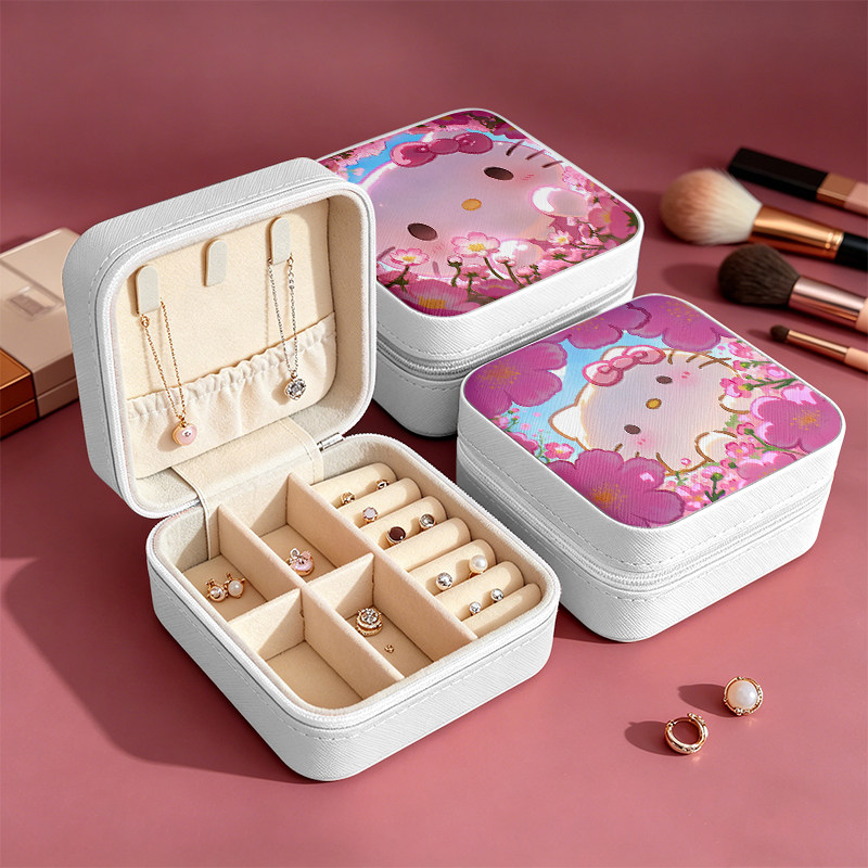 HelloKitty可爱萌便携式PU皮首饰盒小格间式分类收纳女士饰品盒
