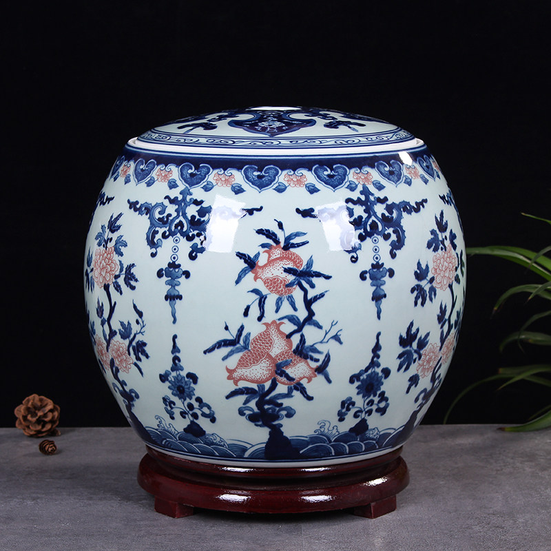 包邮景德镇陶瓷瓷罐 高档仿古青花瓷苹果坛子储物罐居家装饰摆件