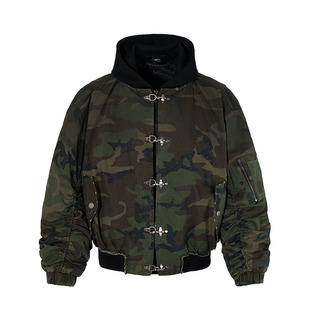 TKPA美式高街潮牌假两件bomber加厚迷彩夹克男女复古工装棉服外套