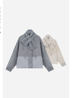 COCOLAN【稞麦】90白鹅绒针织拼接短款鹅绒服+围脖女CL8YR0251