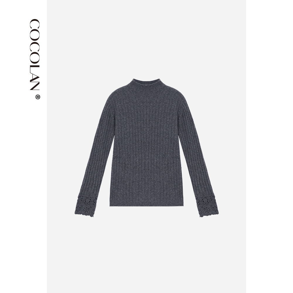 COCOLAN【陶织】卷边领花边袖针织毛衣打底CL8MY6237