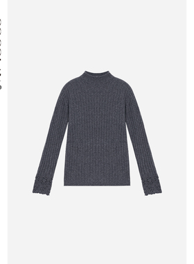 COCOLAN【陶织】100羊毛卷边领花边袖针织毛衣打底CL8MY6237