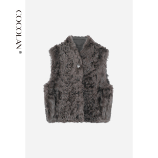 COCOLAN【牧羊人-马甲】2025秋冬新款高级无袖小湖羊真皮草马甲女
