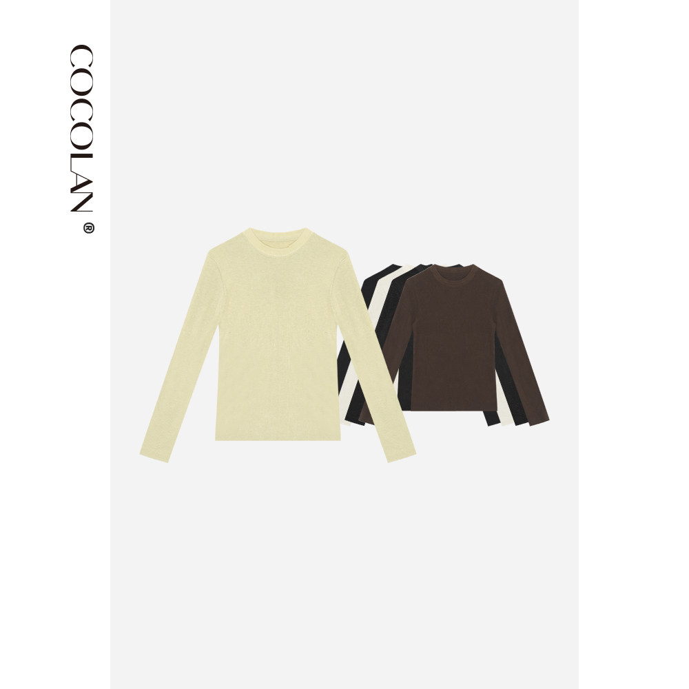 COCOLAN【麦芽糖】桑蚕丝丝光羊毛圆领针织修身打底毛衣女CL8MY11