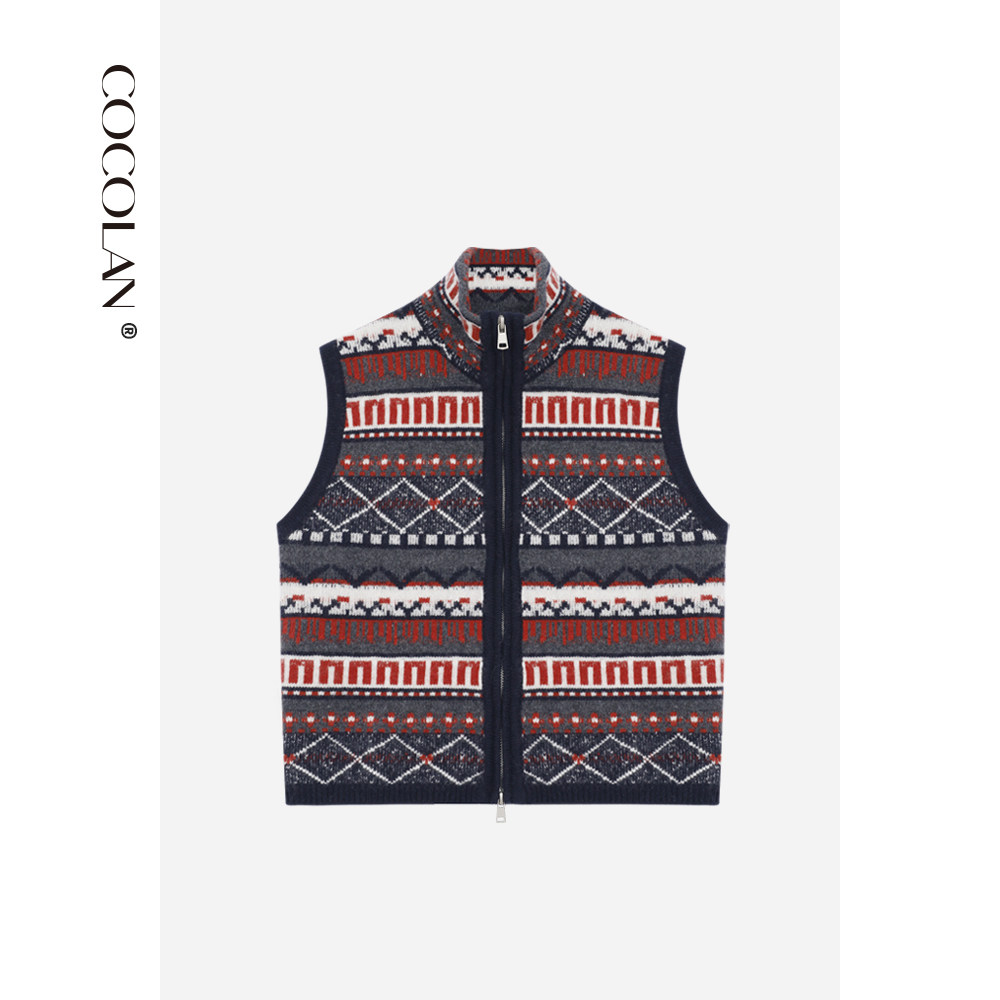 COCOLAN【卡司】山羊绒绵羊毛高领拉链马甲女CL8MJ5383