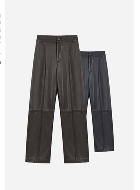 COCOLAN【皮卡】复古PU蛋白皮九分裤老钱黑色显瘦宽松阔腿皮裤女