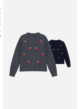 COCOLAN【草莓】100绵羊毛刺绣针织开衫毛衣女CL8KS5810