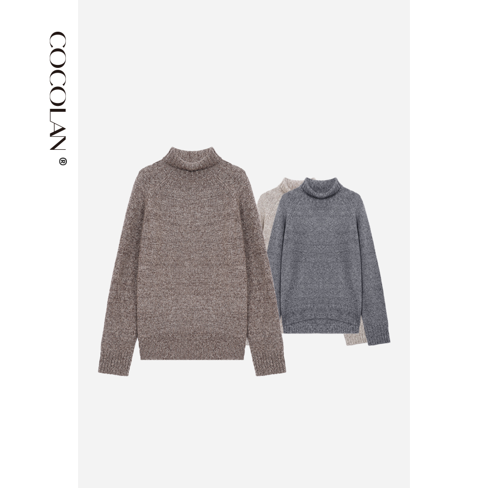 COCOLAN【芦苇】山羊绒绵羊毛天丝高领花纱毛衣打底女CL8MY5652