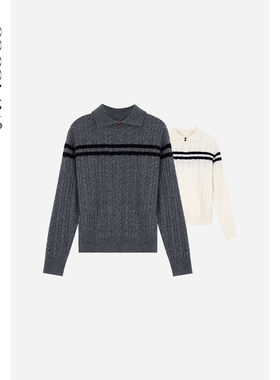 COCOLAN【挪威】绵羊毛方领2粒扣麻花毛衣CL8MY8527