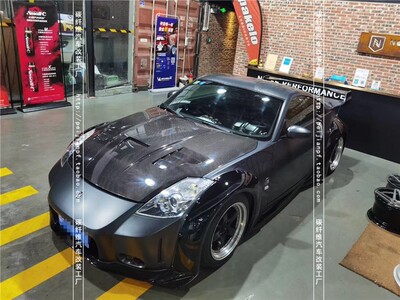 适用日产350Z碳纤维机盖Fairlady Z33改装Veilside开孔引擎盖头盖
