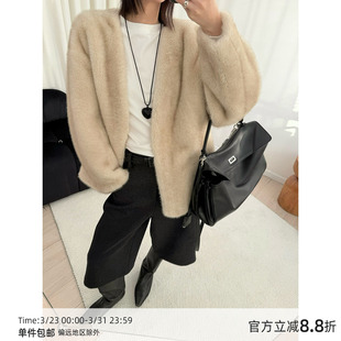 MUCCHIC V领廓形环保皮草外套