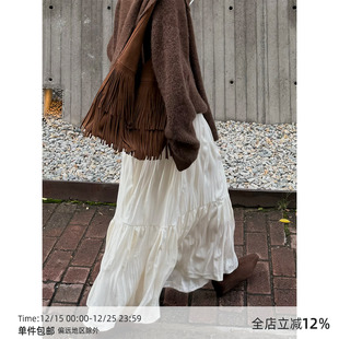 裙子 加厚褶皱肌理半身裙长裙女秋冬2025新款 MUCCHIC 冬日白月光