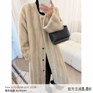 MUCCHIC 皮毛一体皮草外套 中古风仿水貂绒长款