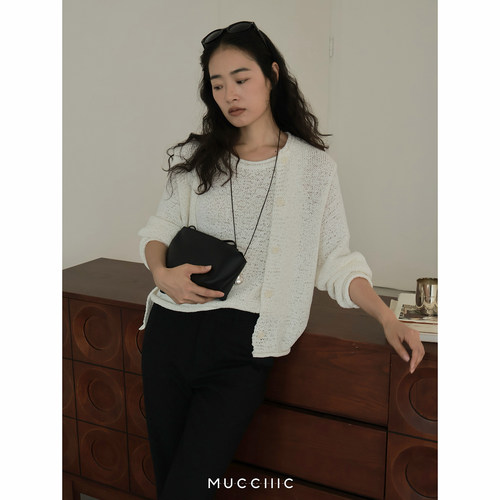【8/29 20:00】MUCCHIC/ 粗针感卷边圆领针织开衫背心两件套