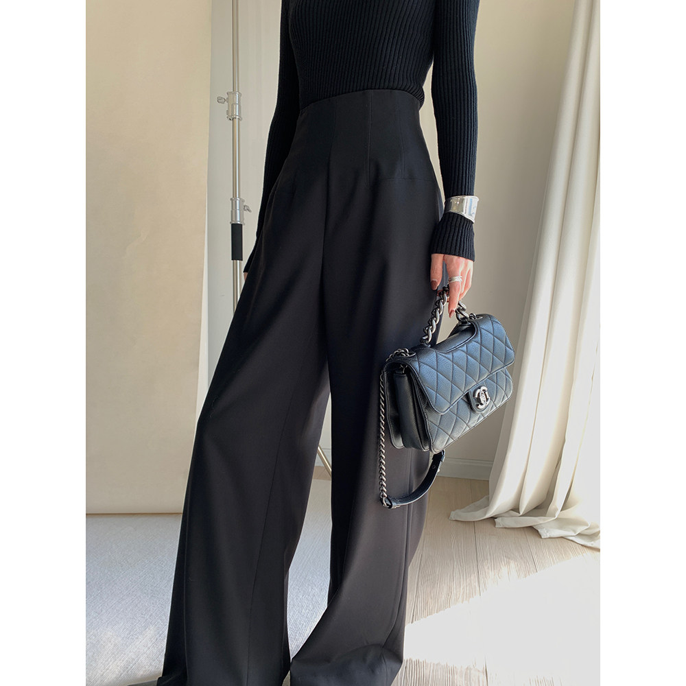 MUCCHIC/收腰遮胯/时髦Th*Row高腰显瘦鱼骨腰封阔腿长裤拖地裤